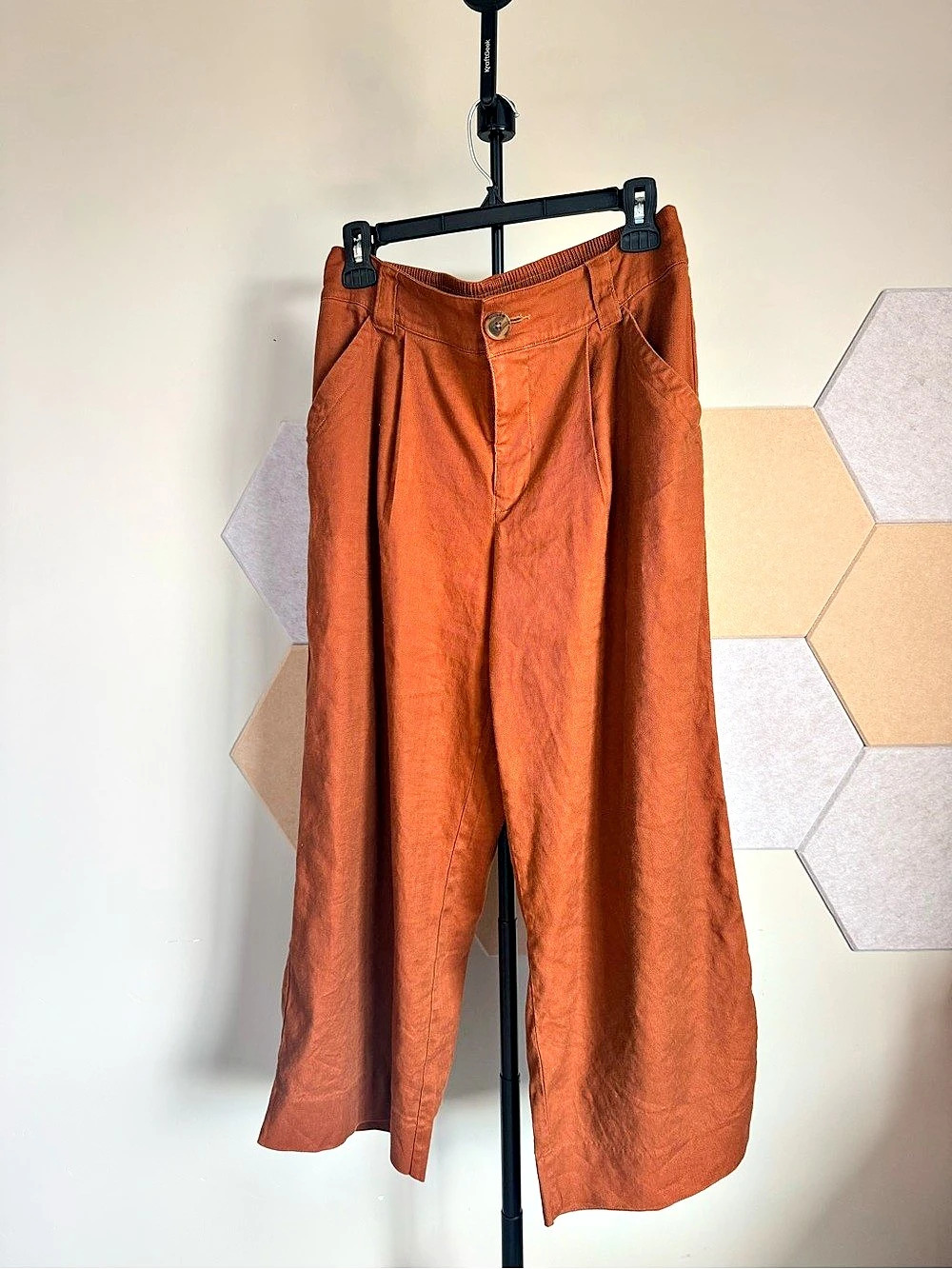 Cabi Cruise Crop Wide Leg Linen Blend Pants Orange Small